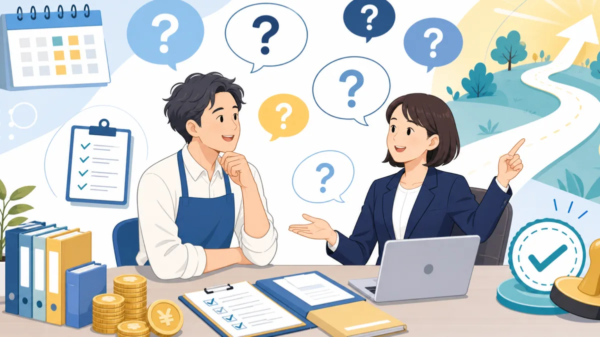 助成金・補助金の疑問を公式資料とチェックリストで解決するイラスト