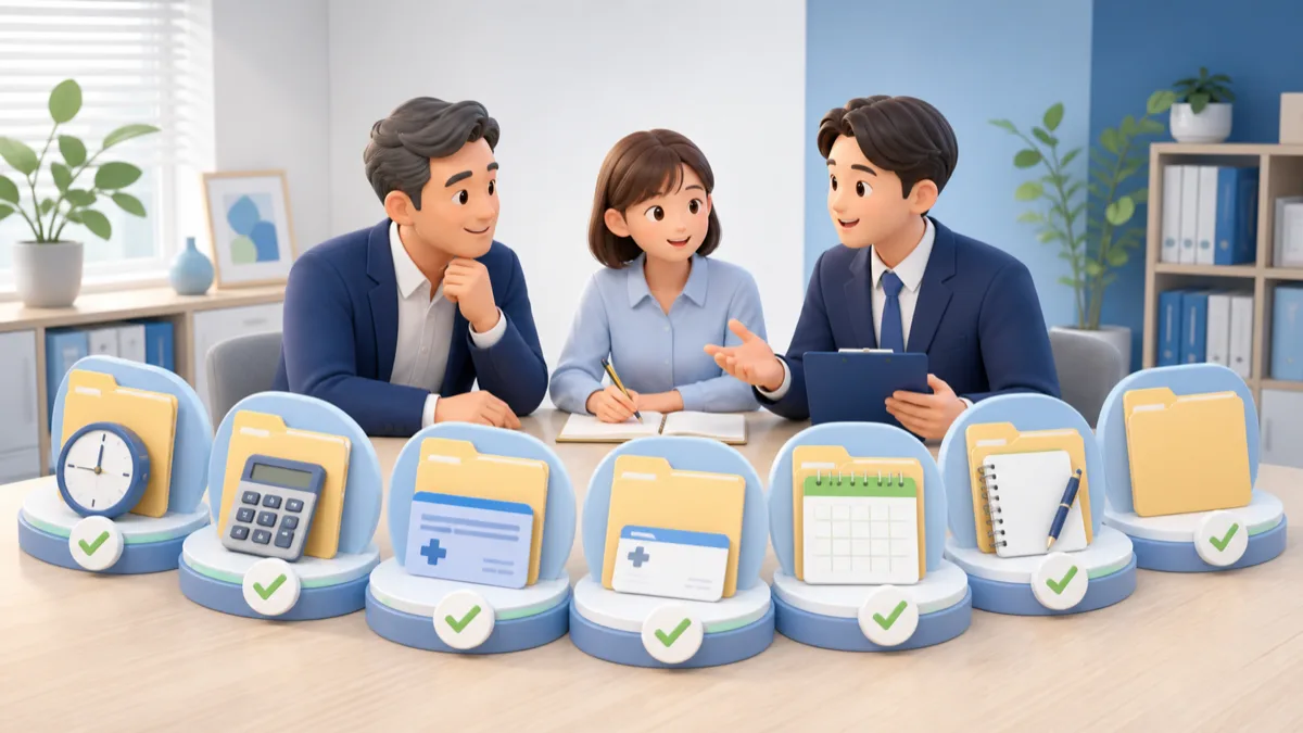 中小企業の労務書類を七つの項目で点検するイメージ