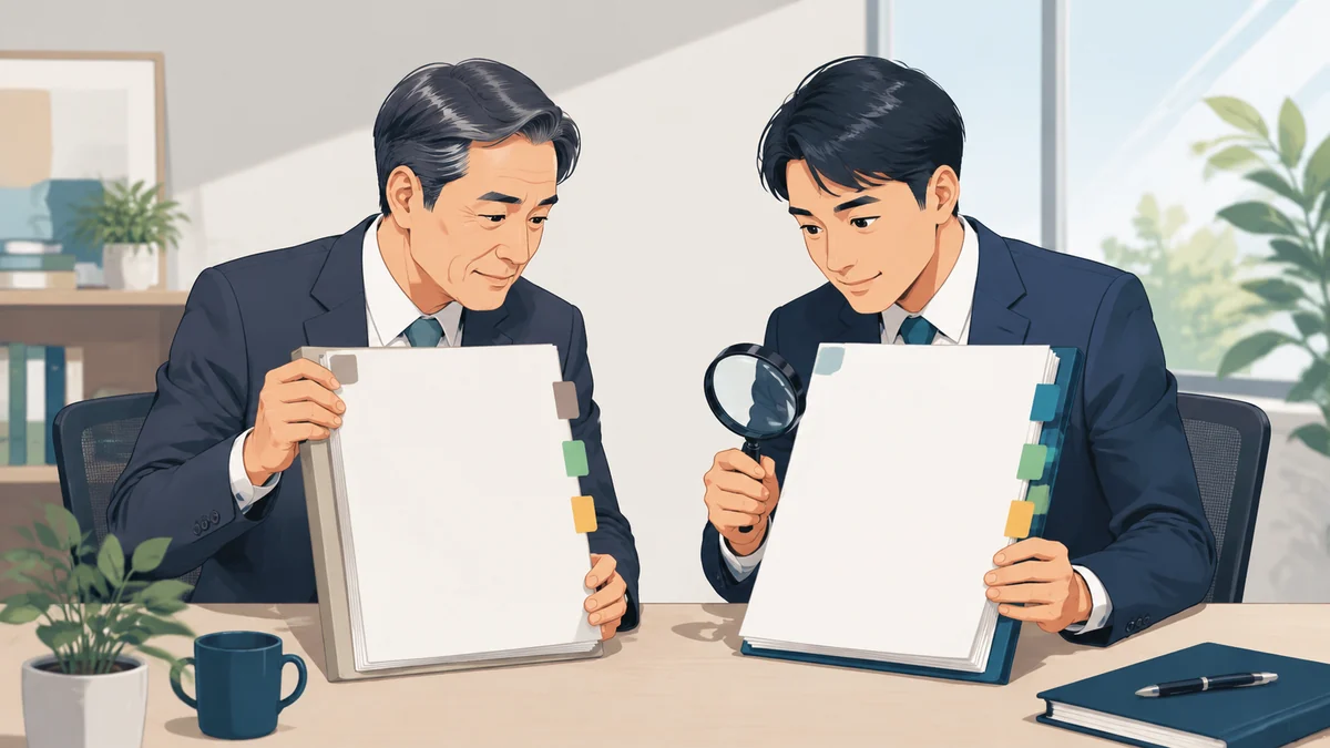 第15次と第16次の公募要領を比較する担当者