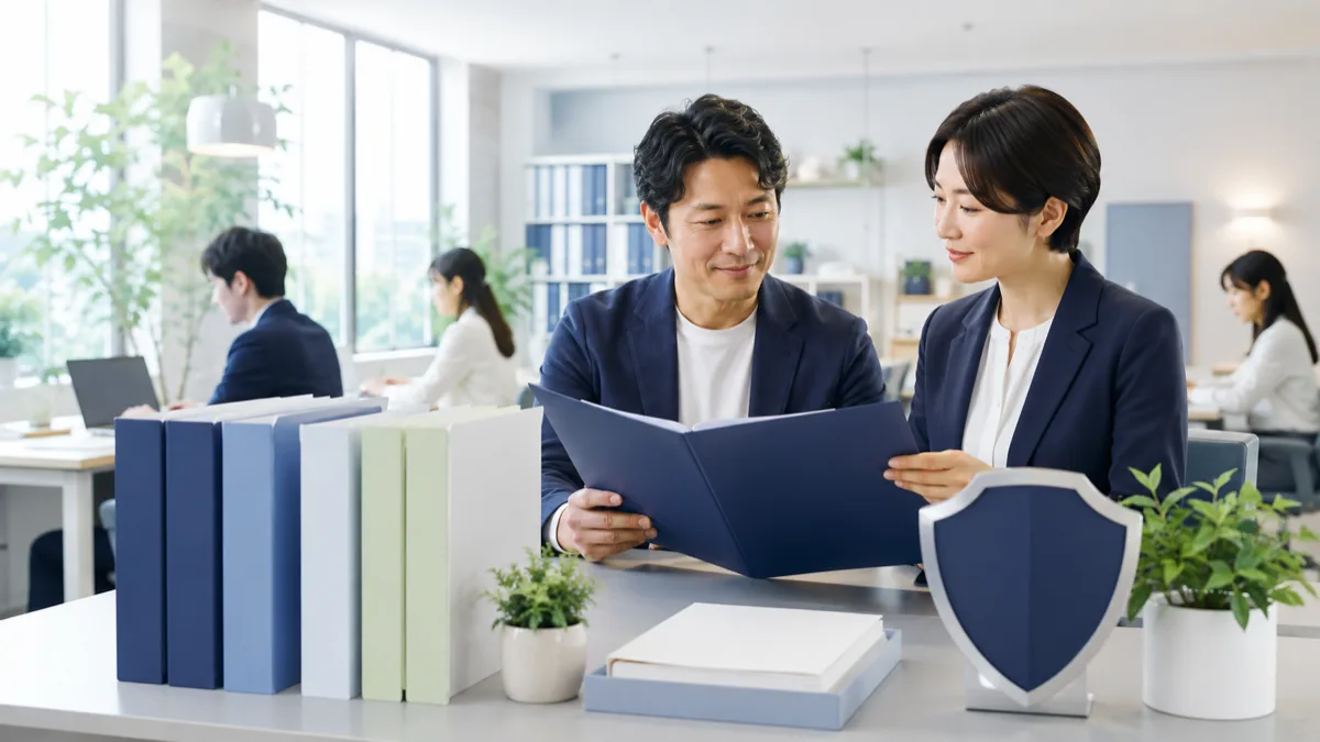整った労務書類を確認し安心して経営に集中する中小企業経営者